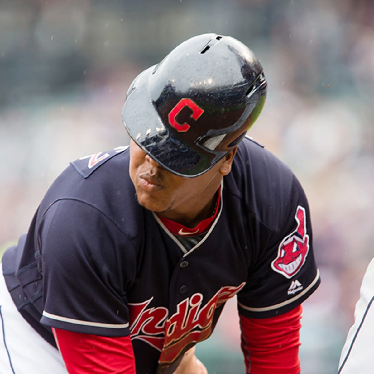 Baseball helmet GIF: Indians' Jose Ramirez hit in head - SI Kids