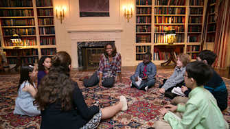 First Lady Michelle Obama Talks with Kid Reporters at Annual Easter Egg Roll
