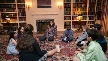 First Lady Michelle Obama Talks with Kid Reporters at Annual Easter Egg Roll