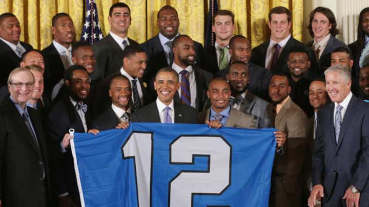 Seahawks Fly the 12th Man Flag at the White House Seahawks Fly the 12th Man Flag at the White House