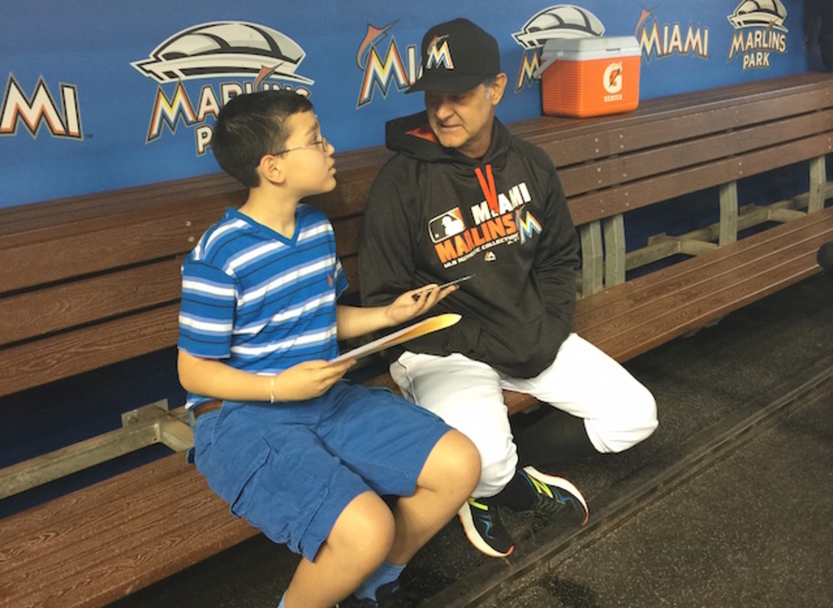 Kid reporter Dylan Goldman interviews Marlins manager Don Mattingly. 