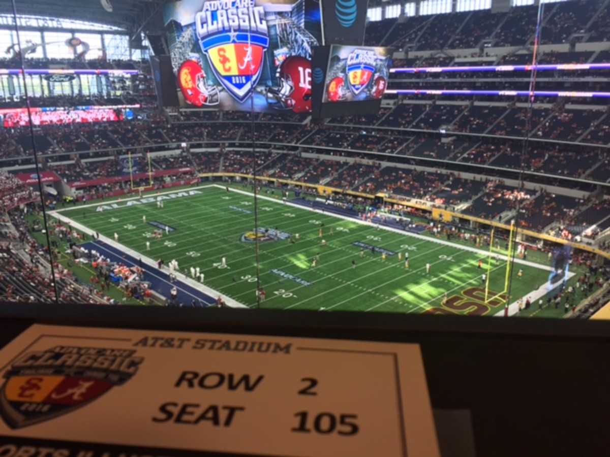 USC-Alabama from the press box at AT&T Stadium.