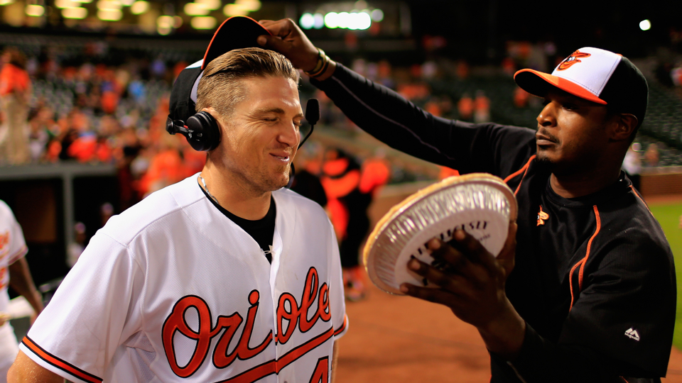 Adam Jones On The End Of The Pie Celebration