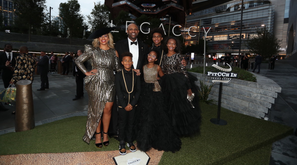 Sabathia and his wife, Amber (far left), celebrated his career and his foundation with friends and kids (counterclockwise from left) Carter, Cyia, Jaden, and Lil C. 