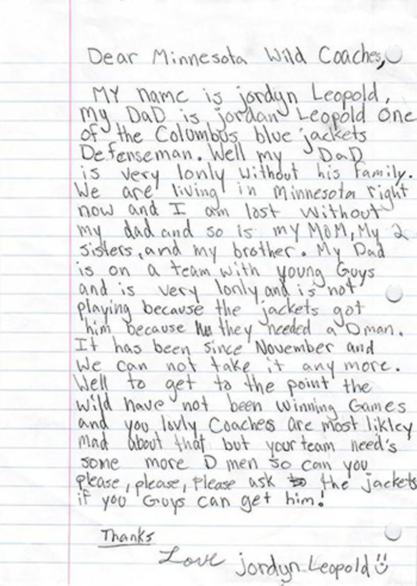 jordan and jordyn leopold minnesota wild letter