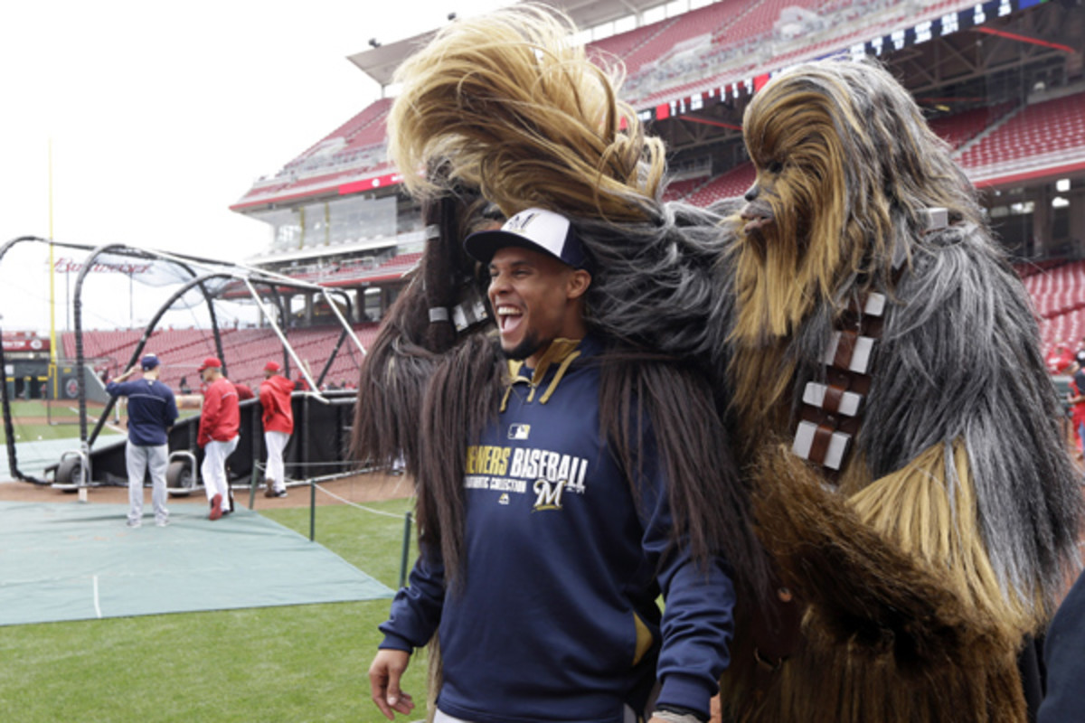 star wars baseball 2014 carlos gomez chewbacca