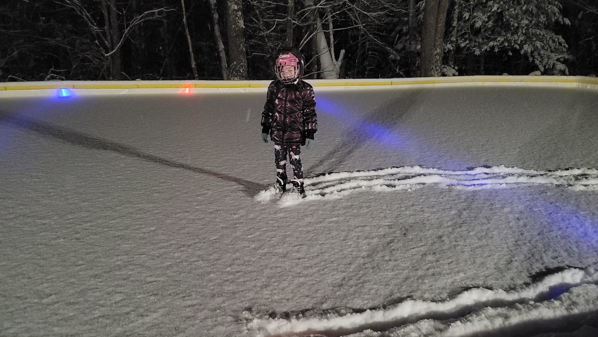 Eight year-old Joanna Vachon on her rink pre-Zamboni.